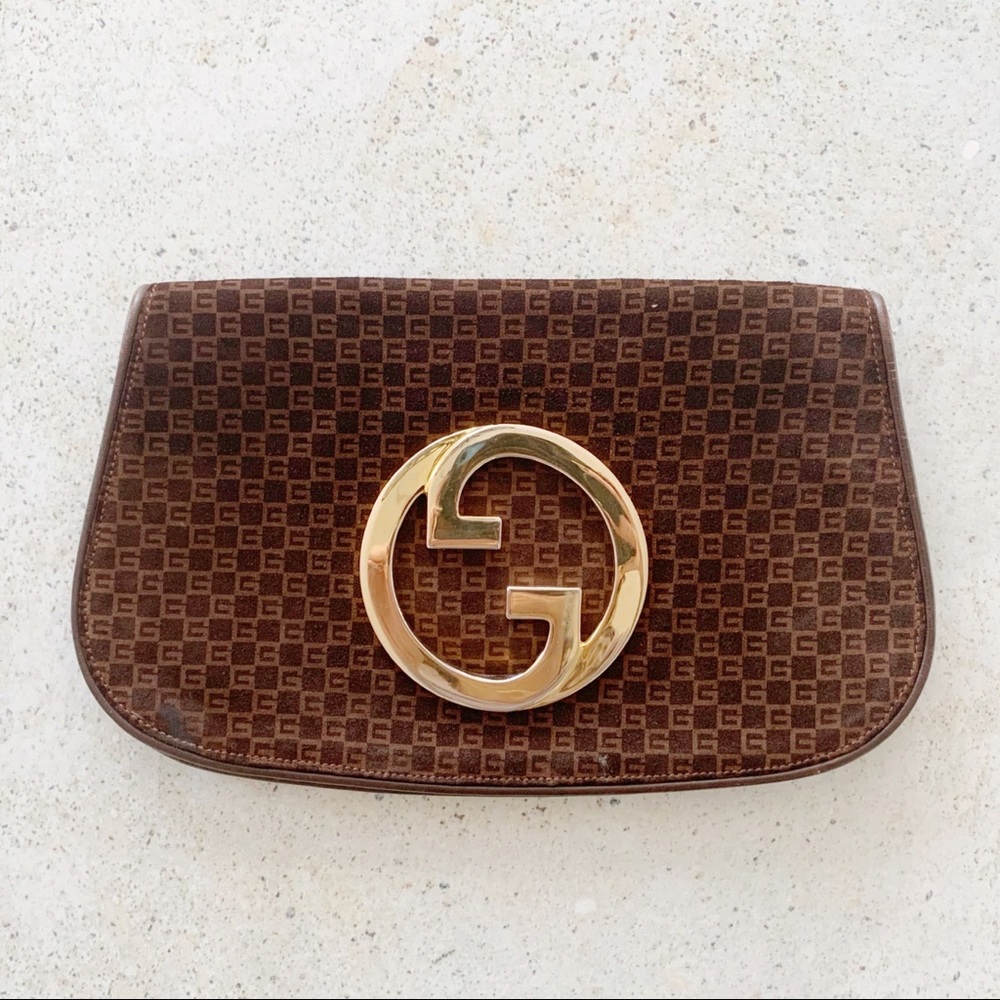 🌾 VINTAGE GUCCI 70’s Blondie Logo Suede Clutch